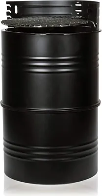 A black barrel-shaped grill with a grate on top, shown against a white background.