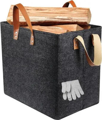 Produktbild von Famanu Holzlagerung - XL Filzkorb mit 4 Griffen - faltbarer Holzkorb - extra dickes Filz und Ledertragegriff - Aufbewahrungskorb für Einkäufe,