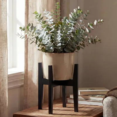 Image de Support pour plantes en bambou HWC-Q31, support pour fleurs, support pour pots de fleurs, support pour fleurs, réglable 30 x 27-37 cm ~ noir