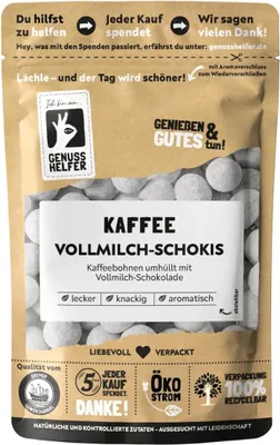 Produktbild von Kaffee Vollmilch Schokis, aromatische Kaffeebohnen in Vollmilch-Schokolade, 150g