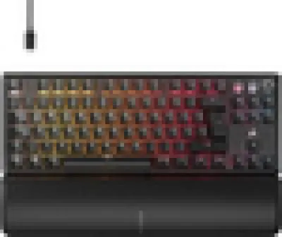A gaming keyboard with RGB lighting.