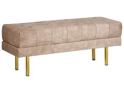 Produktbild von BELIANI Bettbank Taupe aus Samtstoff Gesteppt Knopfheftung 117 cm mit Goldenen Beinen Elegant Sitzbank für Schlafzimmer Flur Garderobe Wohnzimmer