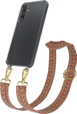 Produktbild von EAZY CASE Handykette - Verstellbarer Trageriemen kompatibel mit Samsung Galaxy A35, Handykordel mit transparenter Silikon-Hülle, Band in Orange
