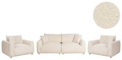 Produktbild von BELIANI 5-Sitzer Sofa Set Cremeweiß Bouclé Gepolstert 3-Teilig Modernes Design Sitzgruppe Couchgarnitur 3-Sitzer Sofa mit 2 Sesseln und Dekokissen