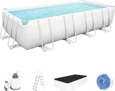 Produktbild von Bestway® Power Steel™ Frame Pool Komplett-Set mit Sandfilteranlage 549 x 274 x 122 cm, lichtgrau, eckig