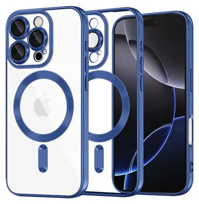 Produktbild von Techsuit Luxury Crystal Back Cover Hülle mit MagSafe für Apple iPhone 16 Pro Max - Transparent/Dunkelblau