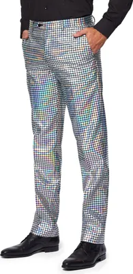 A man wearing a sparkly disco suit.