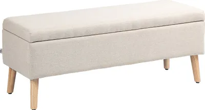 Produktbild von HOMCOM Ławka Ławka tapicerowana z miejscem do przechowywania Ławka o wyglądzie lnu do przedpokoju Sypialnia Pokój dzienny Drewno kauczukowe Beżowy 110 x 39 x 45 cm