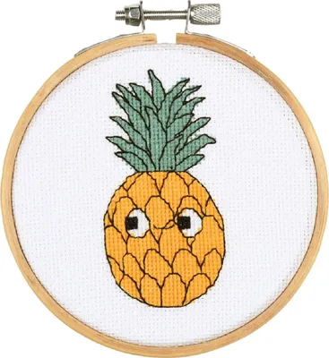 Produktbild von Vervaco Kreuzstich Stickpackung mit Stickrahmen "Eva Mouton Ananas", Zählmuster, Diam 10cm
