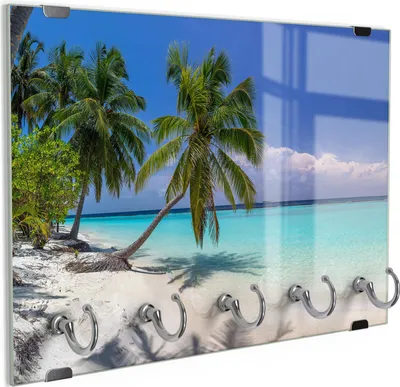Produktbild von DEQORI Schlüsselbrett Glas 30x20 cm 'Paradiesischer Strand' Schlüssel Halter Board Haken