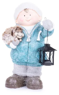 Produktbild von Weihnachtsfigur MagicHome, Junge mit Laterne und Igel, Keramik, 23x20x39,5 cm