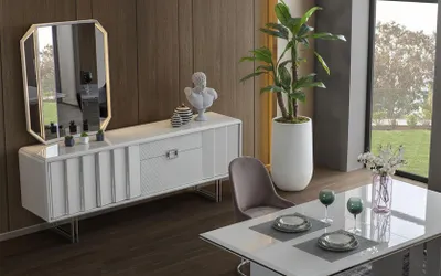 Immagine prodotto di Gruppo credenza specchio cassettiera armadi legno mobili bianchi soggiorno