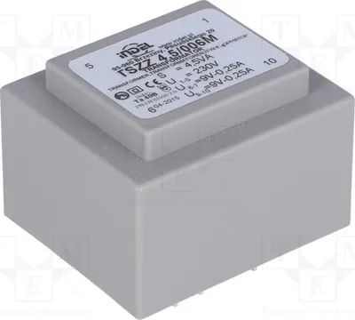 Productafbeelding van 1x Transformator: overbelastingsbeveiliging 4,5VA, 230VAC, 9V 0,22A, 9V 0,25A, IP00, type TSZZ4.5/006M