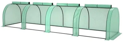 Obrázok produktu pre Mini skleník do záhrady – skleník na paradajky – oceľová konštrukcia, 4 x 1 x 0,8 m – PE fólia, UV odolná – 4 dvere s rolľovacím zipsom – armádovo zelená
