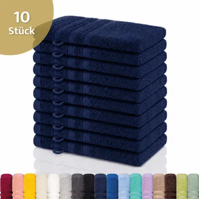 Produktbild von Lavea® 10er Set Waschhandschuh 15x21 cm – Waschhandschuhe aus 100% Baumwolle, weicher Frottee Waschlappen – Frottierserie Elena – Navy