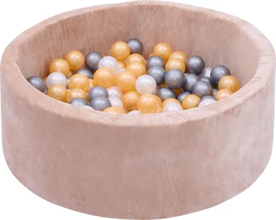 Produktbild von Sunny Boaz Bällebad für Kinder in Beige mit 200 Bällen | Bällebecken Samt Rund für Kleinkinder ab 2 Jahren | Kinderbällebad aus PE 100 % BPA-frei |
