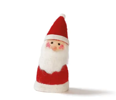 A felt Santa Claus egg warmer against a white background.