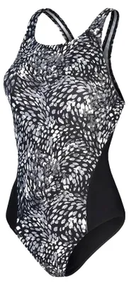 Image de Speedo - Maillot de bain "Recordbreaker" pour femmes, modèle IG3711 (Taille XS) (Noir/Charbon/Gris moyen/Blanc)