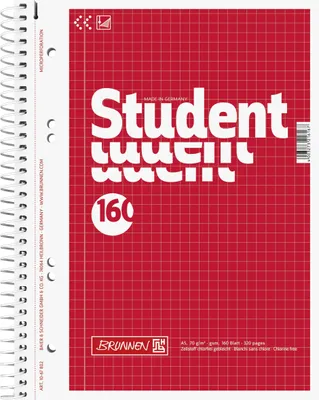 Image de BRUNNEN 1067802 Collegeblock Student A5 quadrillé 5 mm Couverture : rouge