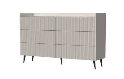 Produktbild von Albello Kommode Adenis – Moderne Kommode für Wohnzimmer, Kommode für Schlafzimmer mit gerillten Fronten, Beige Kaschmir und Schwarz - 150 x 92 x 41 cm