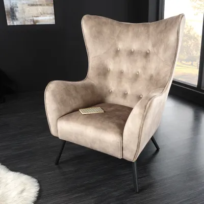 Produktbild von riess-ambiente XL Sessel AMSTERDAM champagner schwarz Samt Metallbeine Stil retro
