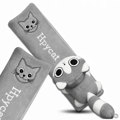 Image de Housse de ceinture de sécurité en peluche grise avec motif de chaton pour enfants