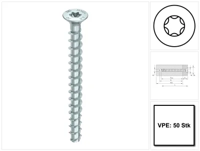 Produktbild von MULTI-MONTI-plus F 7,5 x 80, Senkkopf, T-40, A2K, 50 Stück