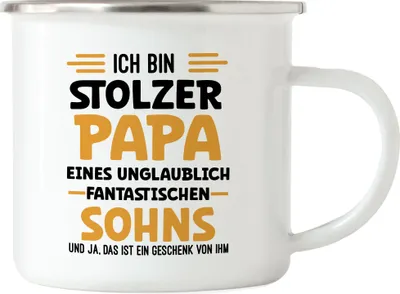 Produktbild von Ich bin stolzer Papa eines fantastischen Sohnes Emaille Tasse Geschenk Vatertag Humor Sarkasmus