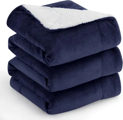 Produktbild von Fleece-Sofaüberwurf 200 x 230 cm, weiche und warme Winterdecke für 2 Personen, marineblau