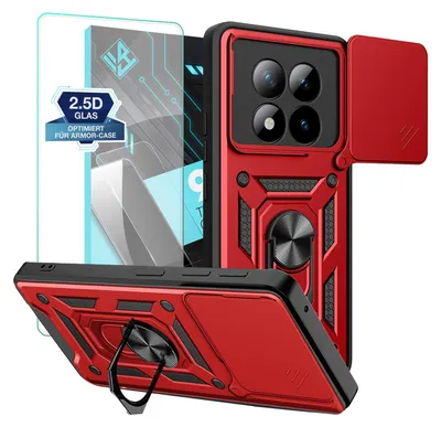 Produktbild von Armor Handyhülle für Xiaomi Redmi Note 15 Pro+ 5G mit 9H Displayglas Displayschutz Kameraschutz Handy Panzer Case Cover Schutzhülle Outdoor Farbe: Rot