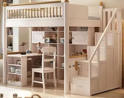 Produktbild von Holz Hochbett Etagenbett weiß mit Stufen Jugendbett Kinderbett Doppelstockbett