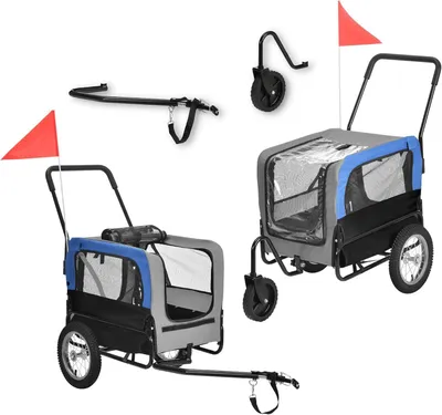 Zdjęcie produktu dla Wózek rowerowy dla psów - Wózek buggy dla zwierząt - Transport zwierząt - Funkcja wózka buggy - Do 20 kg - Niebieski, czarny
