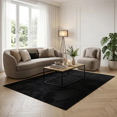Produktbild von Luxus Super Soft Hochflor Langflor Teppich Melia Schwarz, Größe:200x290 cm