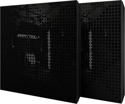 Zdjęcie produktu dla Zestaw 2 sztuk – panel akustyczny z aksamitną tkaniną i zestawem montażowym | 50 x 50 x 5 cm | pochłanianie dźwięku – rozpraszanie – izolacja akustyczna | [WILDS – czarny tworzywo sztuczne | czarny]