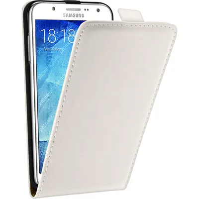 Produktbild von PhoneNatic Kunst-Lederhülle kompatibel mit Samsung Galaxy J7 (2015 / J700) - Flip-Case weiß + 2 Schutzfolien
