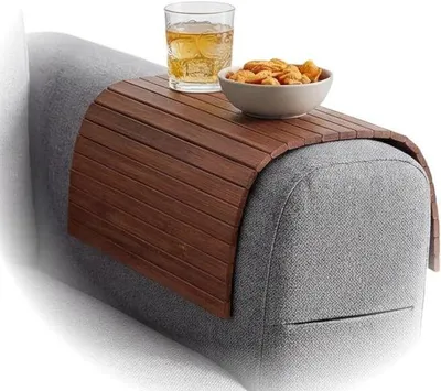 Produktbild von Famanu Bamboe Sofatablett mit Antirutsch - Flexibles Tablett für Snacks und Getränke
