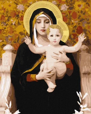 Produktbild von IDEYKA Malen nach Zahlen Madonna mit Lilien William Bugro 40x50 Menschen auf dem Bild mit Holzrahmen