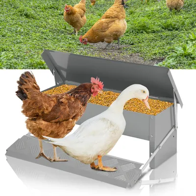 Produktbild von Ikodm Hühner Futterautomat 5 kg, verzinkt mit Trittklappe und Zubehör