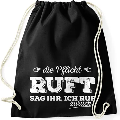 Produktbild von Turnbeutel Spruch Die Pflicht ruft Sag ihr ich ruf zurück Gymbag Moonworks® schwarz unisize