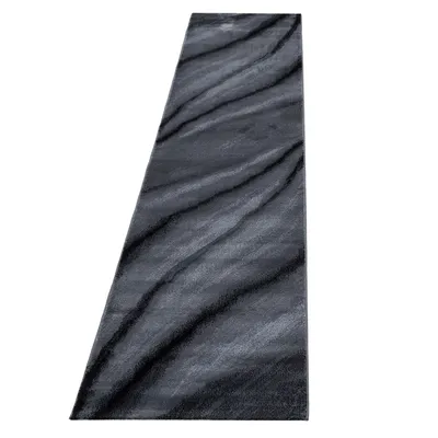 Produktbild von Kurzflor Teppich Matteo Läufer, Farbe: Schwarz, Größe:80x300 cm