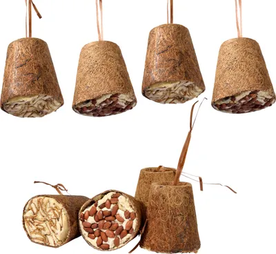 Produktbild von dobar 8 gefüllte Futterglocken zum Aufhängen, Fettfutter-Mix für Wildvögel in den Sorten Erdnuss & Protein