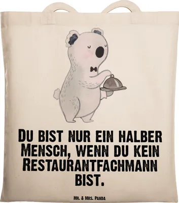 Produktbild von Mr. & Mrs. Panda Tote Bag Restaurantfachmann Herz - Transparent - Geschenk, Ausbildung, Restaurant, Beutel, Stoffbeutel, Jutebeutel, Laptoptasche, Spruch, Tasche