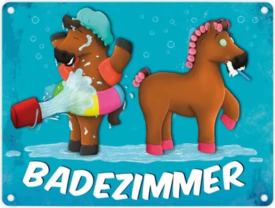 Produktbild von Metallschild mit Pferde Motiv und Text: Badezimmer Blechschild Schild