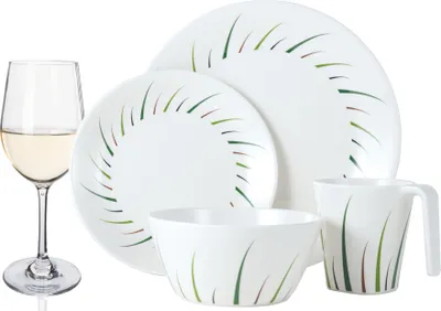 Zdjęcie produktu dla Zestaw naczyń kempingowych z melaminy dla 4 osób Limon Design 16 sztuk + 4 kieliszki do białego wina Zastawa stołowa Piknik BBQ Naczynia kuchenne