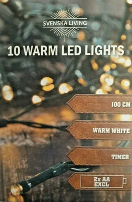 Produktbild von LED Lichterkette 10 Lämpchen grünes Kabel mit Timer warmweiß Batteriebetrieb