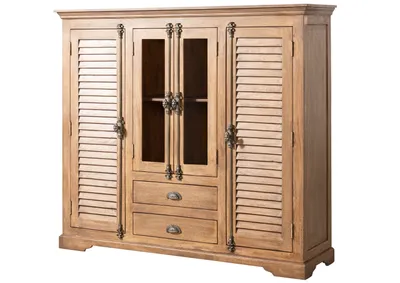 Image de MASSIVMOEBEL24 | Bahut Haut TOULOUSE #15 Bois de Manguier Huilé Beige - 160x45x142