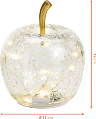 Image de 3.08 Petite pomme en verre avec guirlande lumineuse à 10 LED - Ø 11 cm - Lampe de décoration batterie - Couleur : Transparent (petit)