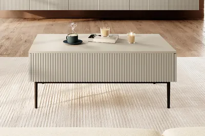 Zdjęcie produktu dla Stolik kawowy z szufladami 120 cm Nicole z lamelami do salonu kaszmir czerń