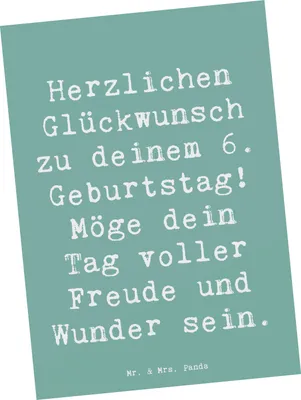 Produktbild von Mr. & Mrs. Panda Postkarte Spruch 6. Geburtstag - Meeresbrise - Geschenk, bildkarte, Happy Birthday, Geburtstagstorte, Postkarten, Einladungskarten, Grußkarte, feiern