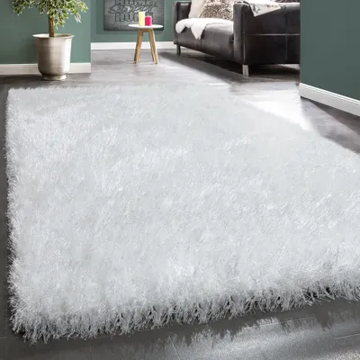 Produktbild von Hochflor Teppich Wohnzimmer Schlafzimmer Shaggy Einfarbig Flauschig Modern Weiß Grösse 80x300 cm
